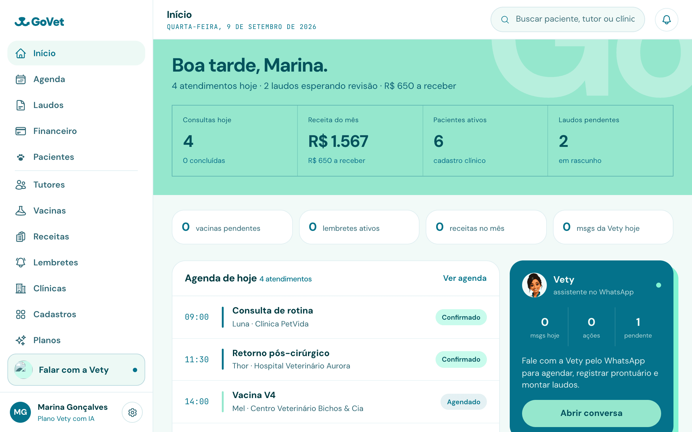 Tela inicial do GoVet