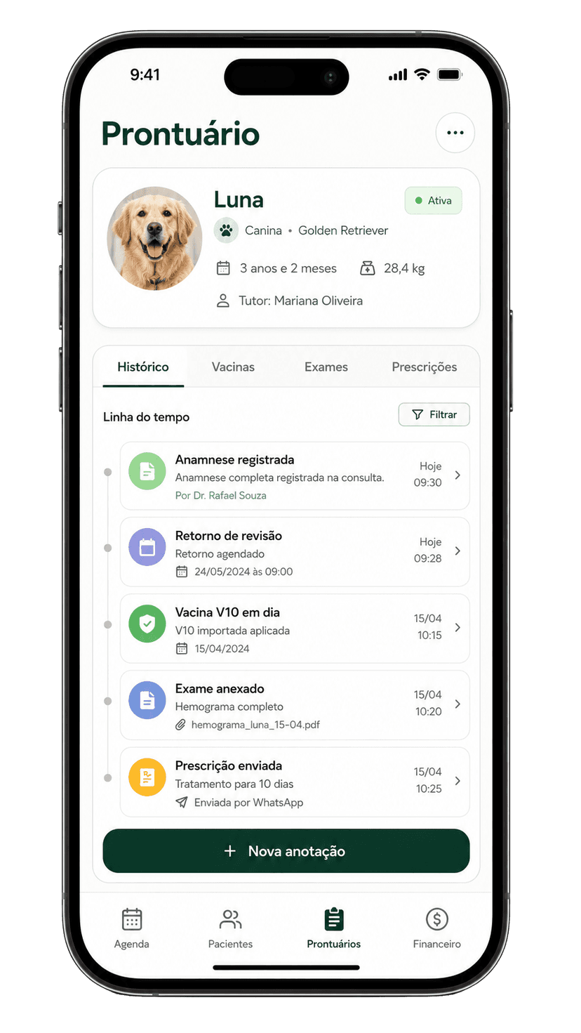 Mockup Prontuário eletrônico do GoVet